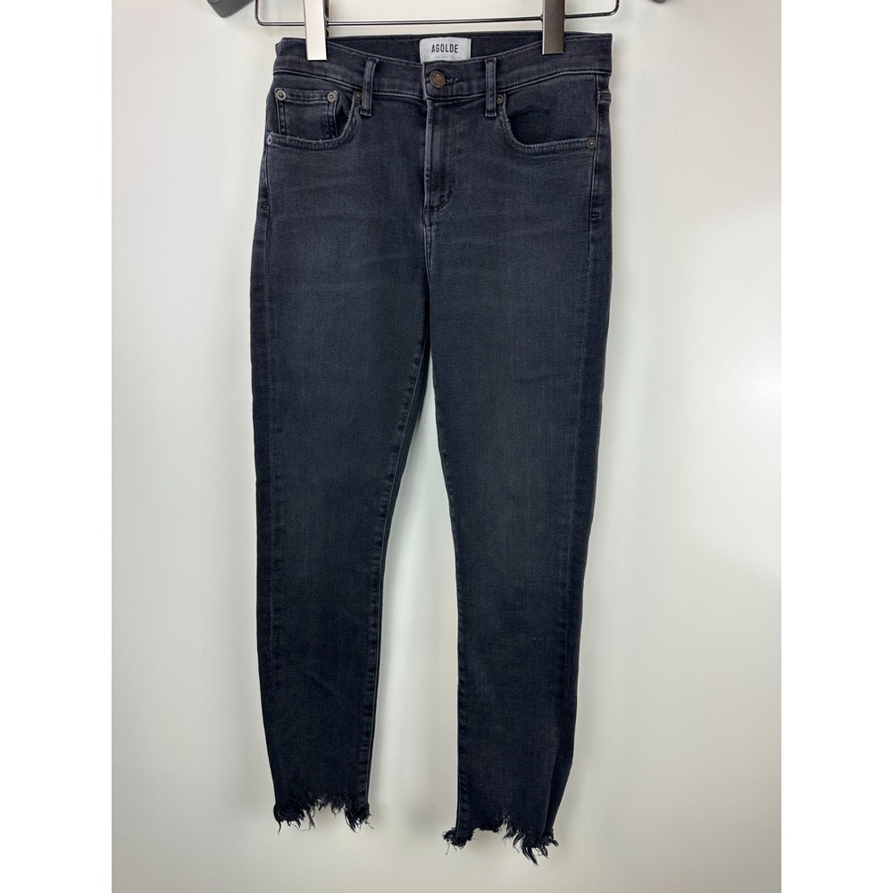 Agolde Sophie Ankle Jeans Raw Frayed Hem Faded Black Distressed Denim Size 26 - Picture 2 of 14